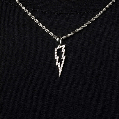 Micro Iced Lightning Bolt Pendant in White Gold